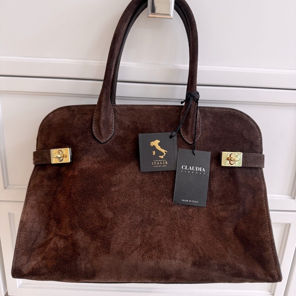Viral CLAUDIA FIRENZE  Chocolate Brown  
Suede Leather Tote Satchel Bag 🤎